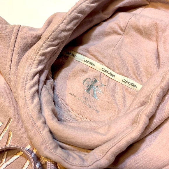 Calvin Klein Women's Large Cowl Neck Sweater Pink Drawstring Logo Spellout - Picture 4 of 8